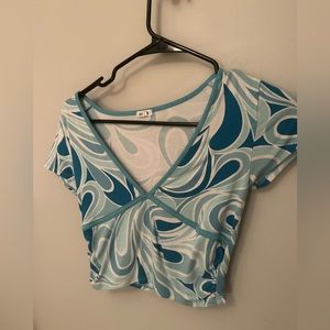 blue and white swirl shirt